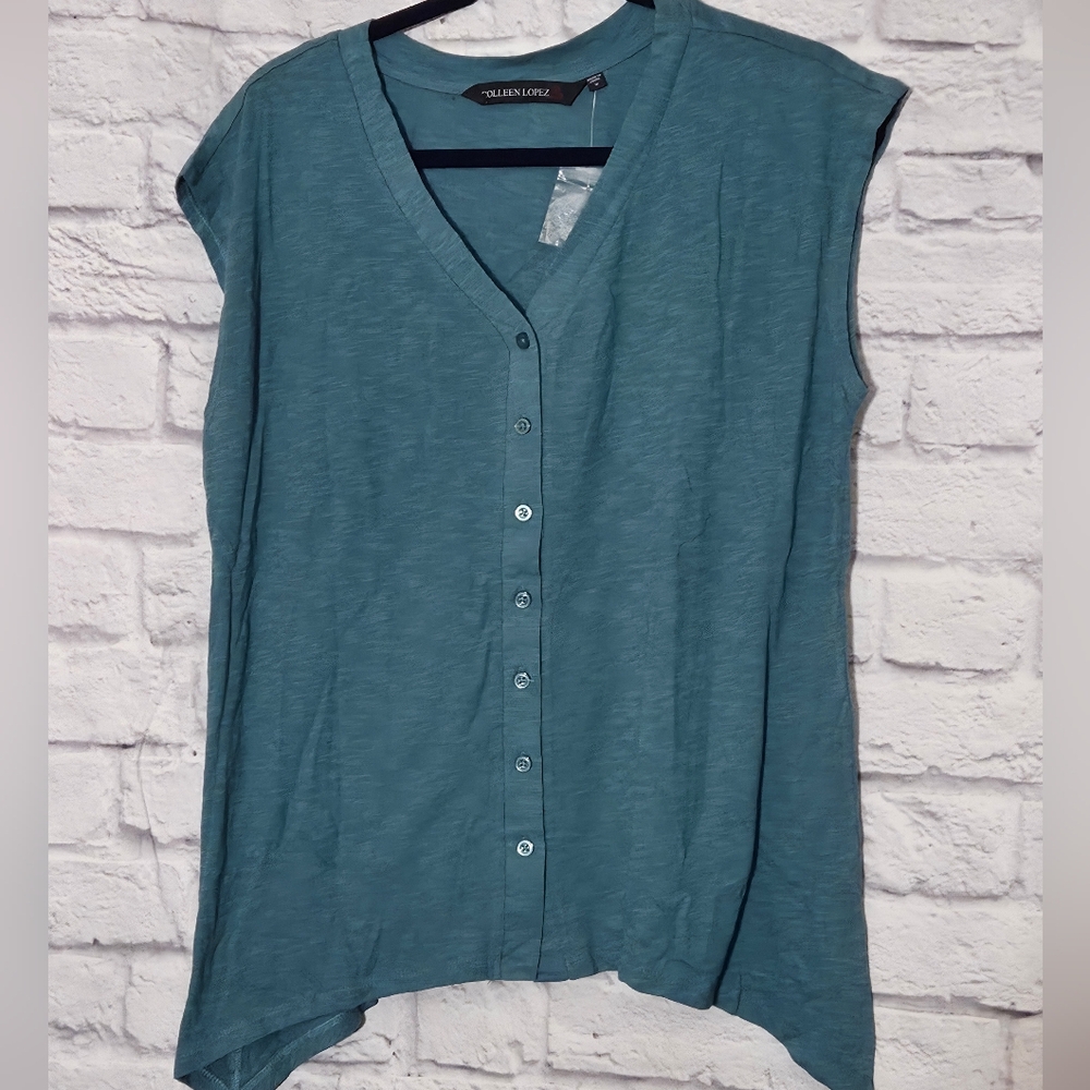 NWOT Colleen Lopez Teal Button-Down Women's Top